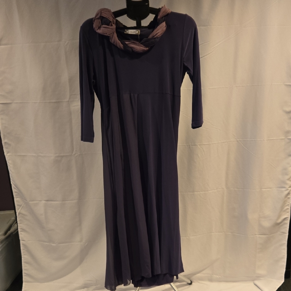 La Mouette Anthracite 3/4 Sleeve Dress with Draped Embellished Neckline